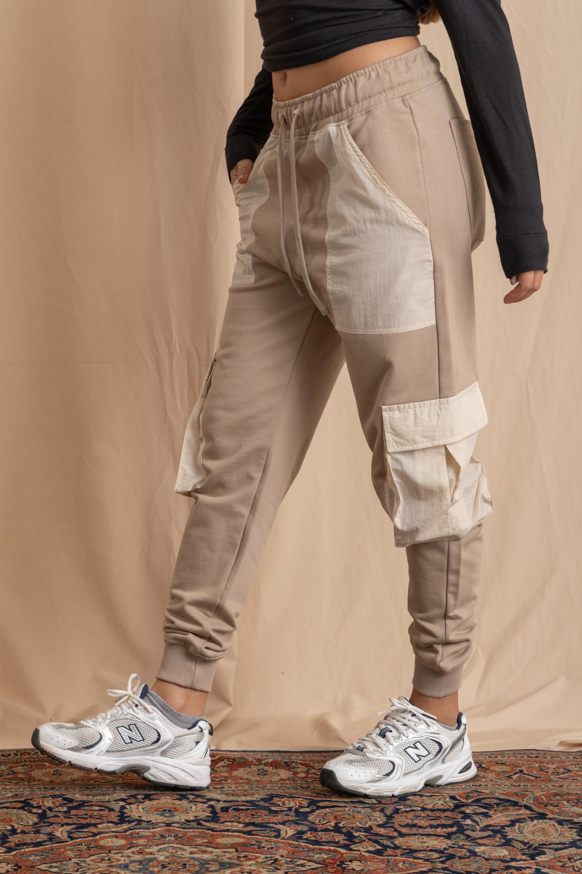 Unisex Beige Cargo Sweatpants
