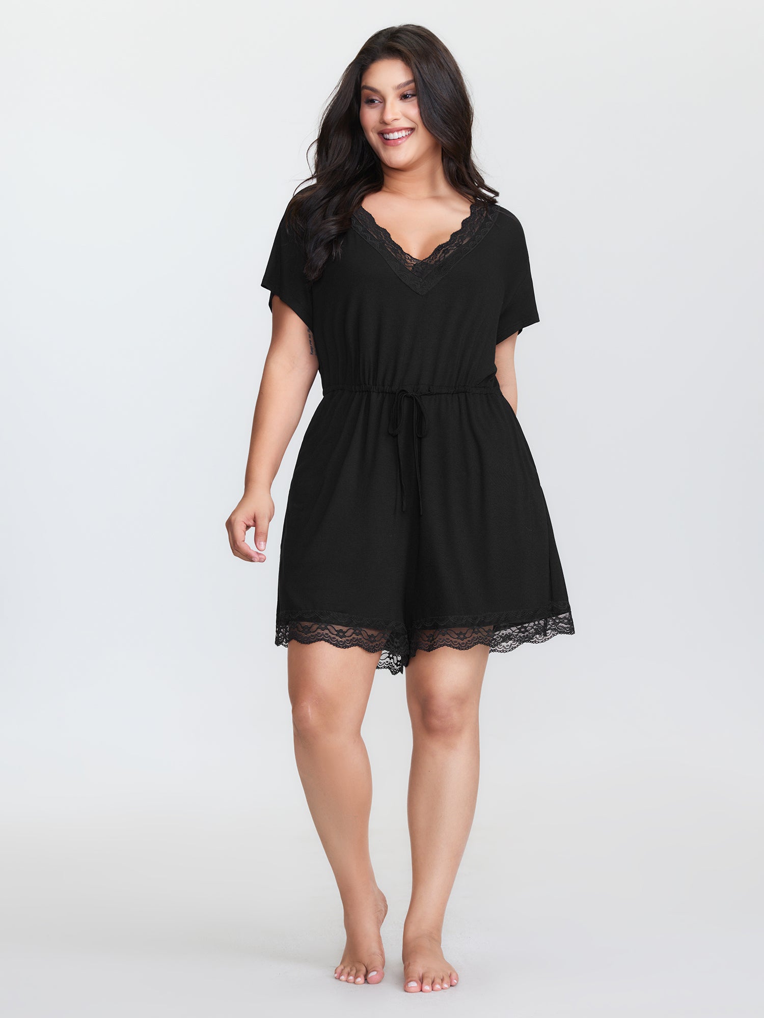 Supersoft Lace Trim Neckline Lounge Romper