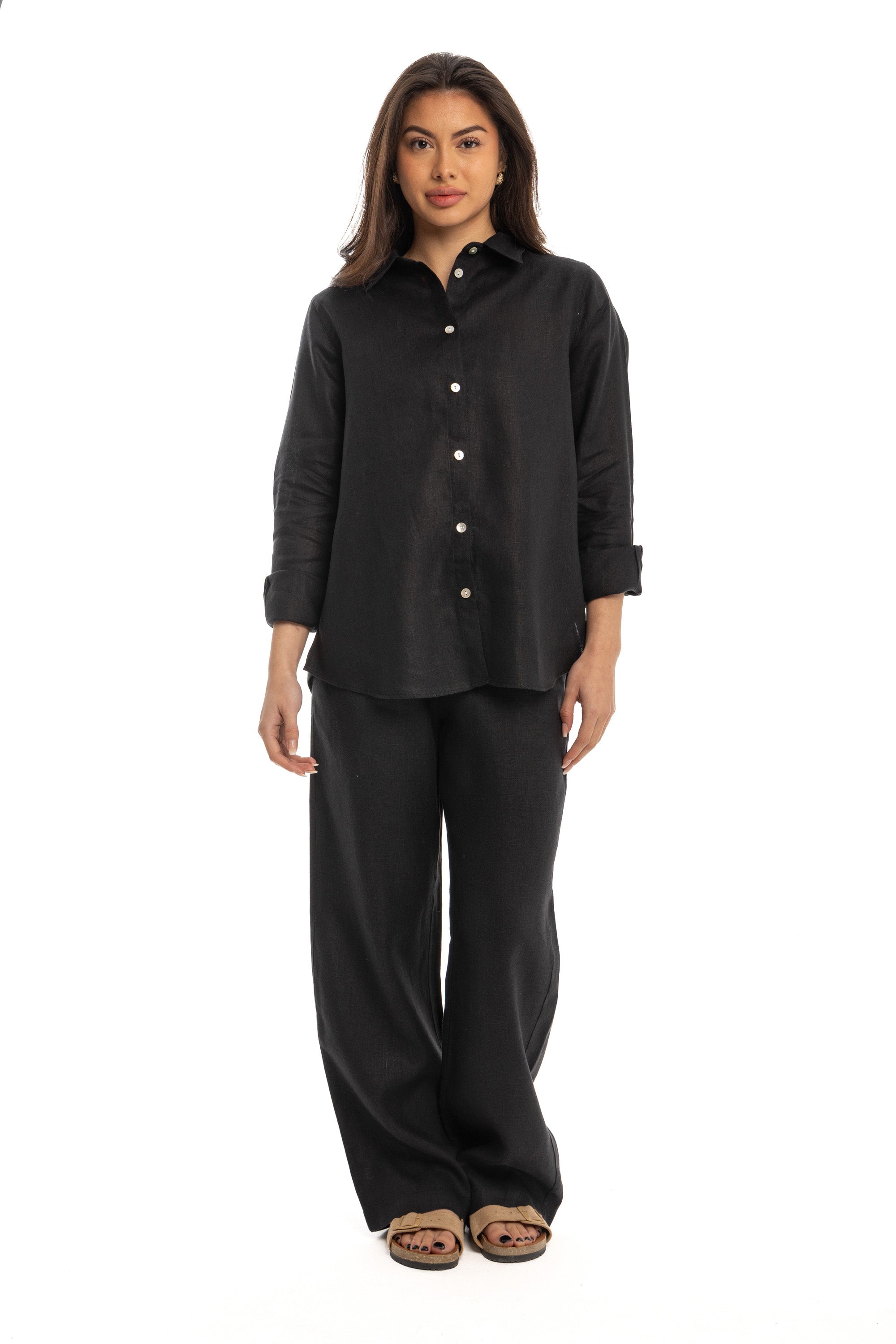 women's black linen shirt