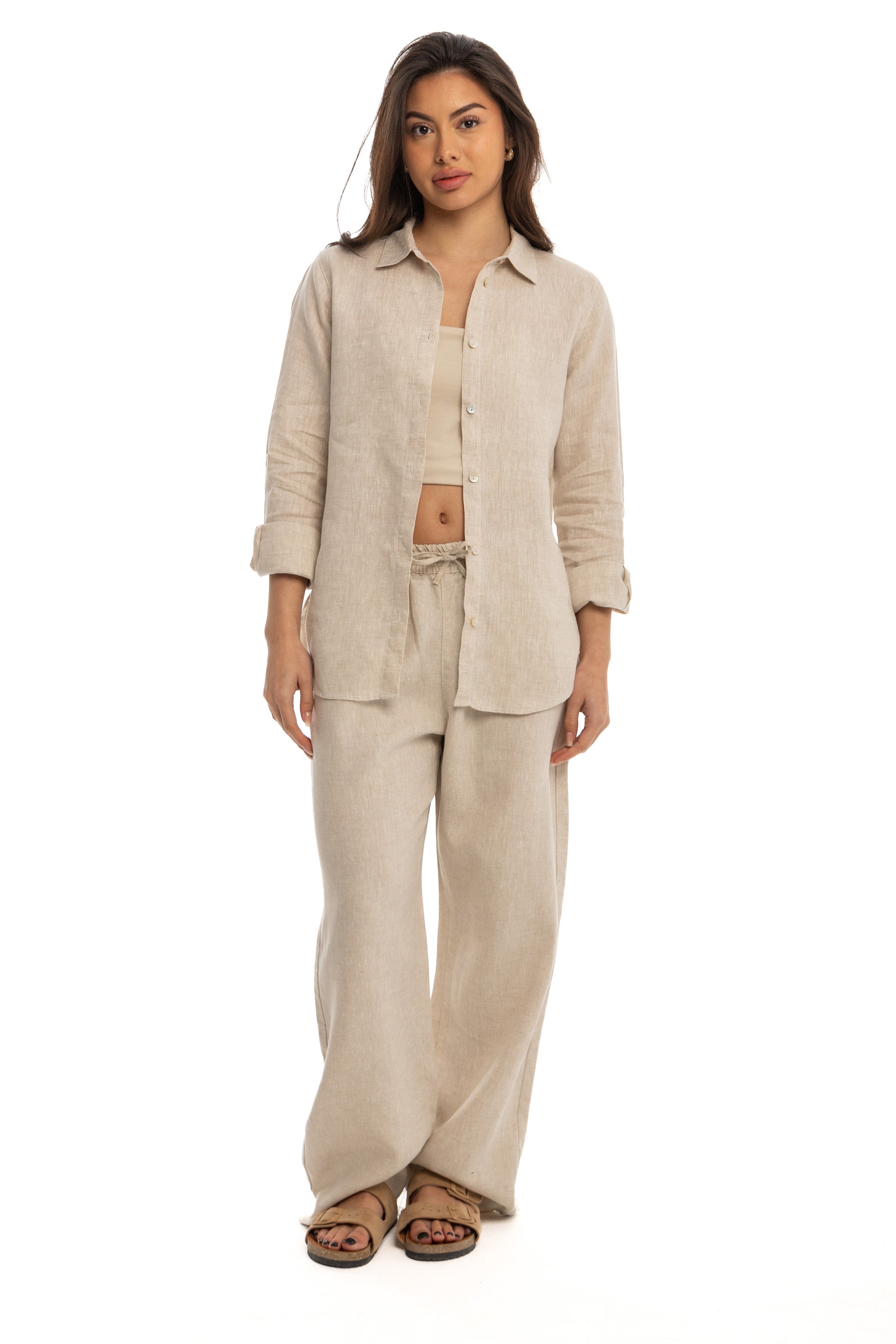 Women's Beige Linen Pants